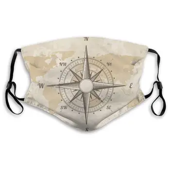 

Vintage Nautical Compass Old World Map Washable Reusable Mask, Anti Dust Half Face Mouth Mask For Kids Teens Men Women With