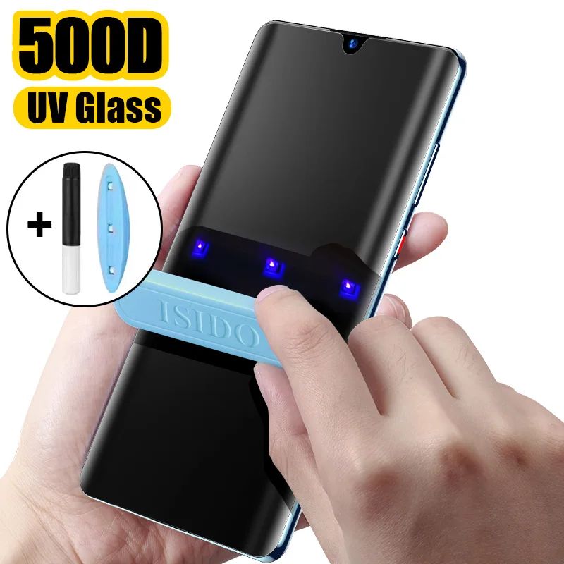 

500D UV Liquid Curved Full Glue Tempered Glass For Huawei P20 P30 Lite Pro Screen Protector For Huawei Mate 20 30 Pro Lite Glass