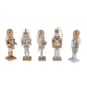 

5pcs Sparkling Nutcracker Ornaments Set, Wooden Nutcracker Hanging Decorations for Christmas Tree Figures Puppet Toy Gifts
