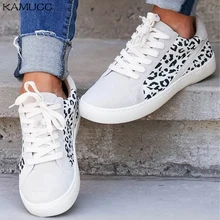 Sapato feminino liso de lona, calçado feminino casual leopardo branco plus size