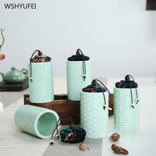 Celadon тиснением с крышкой дома Ganoderma lucidum чай кофе в зернах печенье конфеты запечатанные банки таблетки порошок керамическая емкость бак