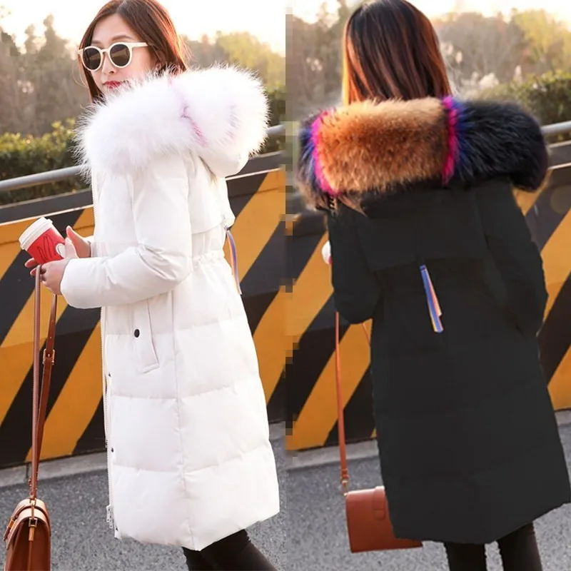

Winter Coat Women White Down Jacket High Quality Long Korean Thick Big Fur Collar Jackets Winter Womens Sobretudo KJ436