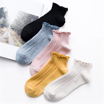 

Fashion Lace Ruffles Soft Cotton Women Socks Top Quality Solid Color Cute Socks Sweet Princess Girl Cozy Lovely Frilled Socks