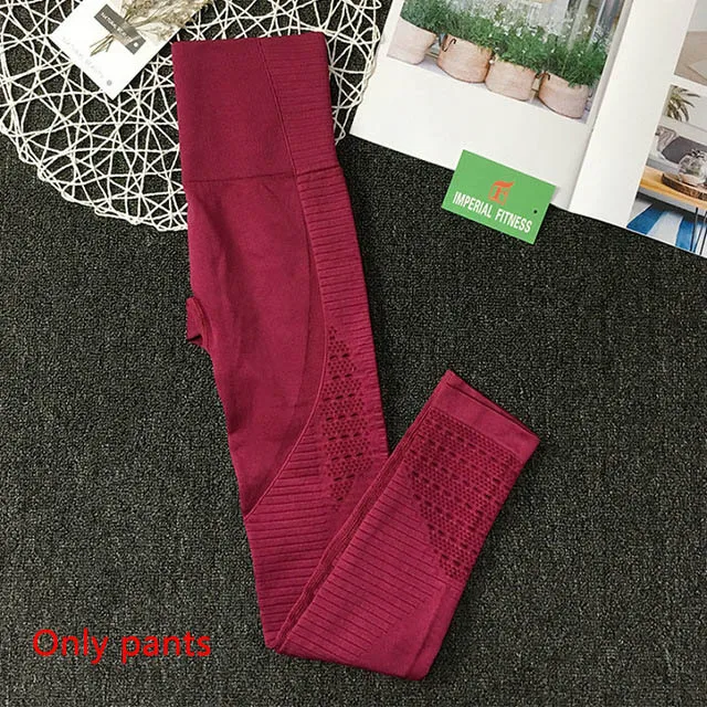 Red pants Energy бесшовный комплект для йоги, женская одежда для фитнеса, спортивная одежда, женские леггинсы для спортзала, сексуальный спортивный бюстгальтер на бретельках, спортивные костюмы из 2 предметов - Цвет: Red pants