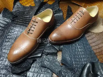 

Shoes for Men Handmade Business Formal Wear Top Grade Cowhide Brown Single Uble Layer Leather Sole Customize Shoes+male Lace-up