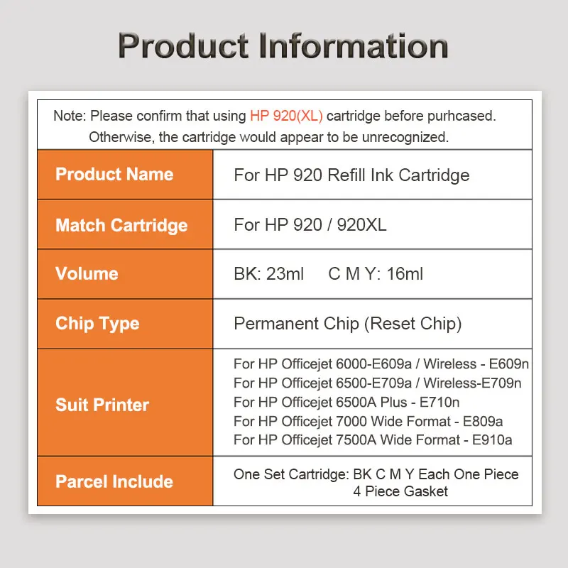 Ocструйный картридж для HP 920 XL пустой многоразовый принтера Officejet 6000 6500 6500A 7000 7500 7500A