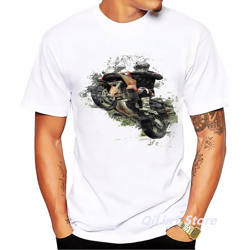 Cafe Racer Motorrad Print Herren Vintage T-Shirt Sommer 2024 Weiß Kurzarm Casual Top 90er Jahre Cool Hip Hop Rock T-Shirt Grafik – Detail 15