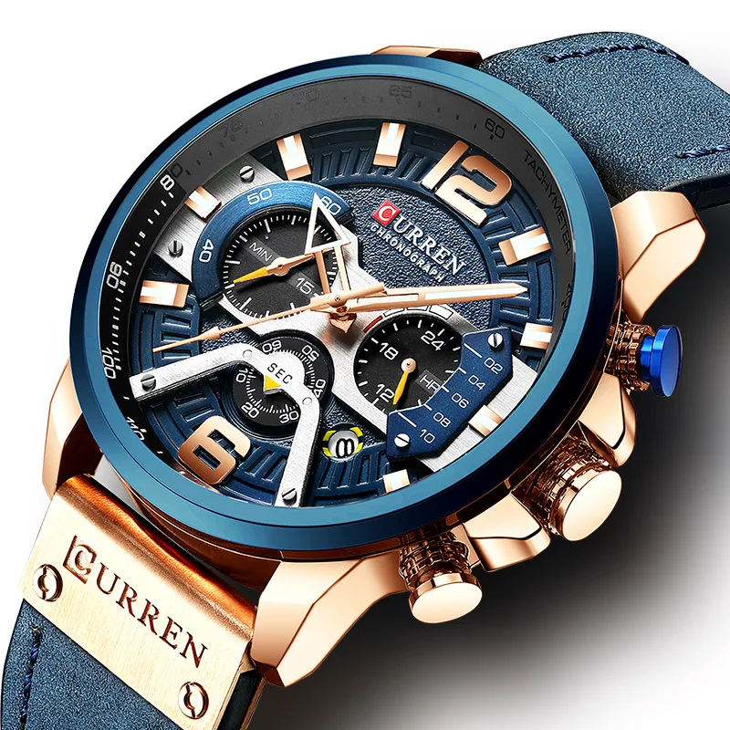 

Curren Mens Watches Top Brand Luxury Chronograph Men Watch Leather Luxury Waterproof Sport Watch Men Male Clock Man Wristwatch