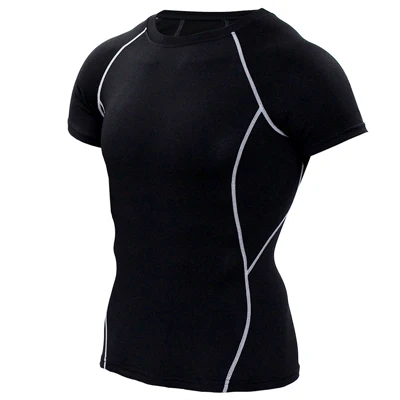 short white line Toppick, компрессионная спортивная рубашка, однотонная, цветная, для бега, мужская, быстросохнущая, Спортивная, компрессионная рубашка, для тренировок, одежда, Топ - Цвет: short white line