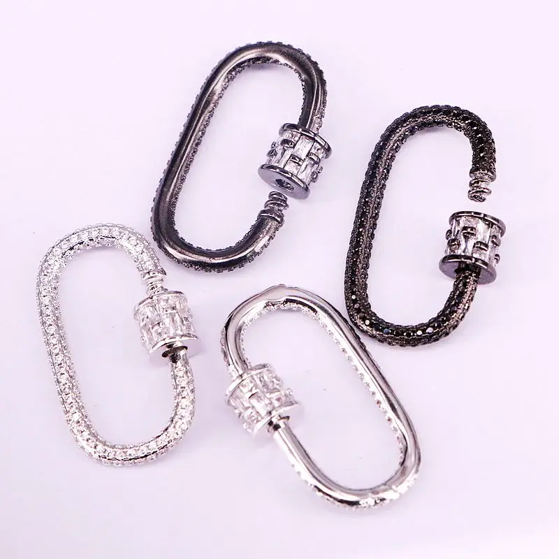 6 шт., CZ Micro Pave Oval Форма застежка, античный серебряный/черный цвет карабинный замок, фурнитура