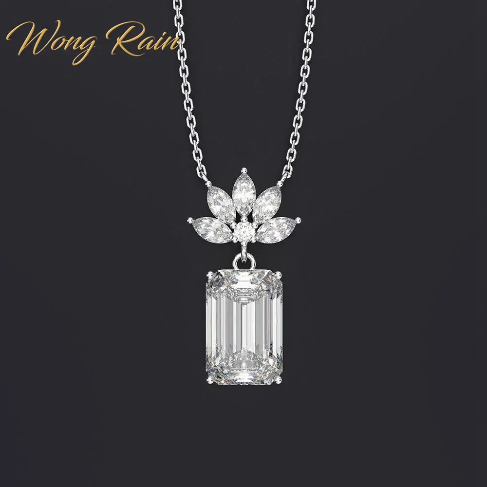 Wong Rain Vintage 100% 925 Solid Sterling Silver Emerald Cut Created Moissanite Gemstone Pendant Necklace Fine Jewelry Wholesale | Украшения