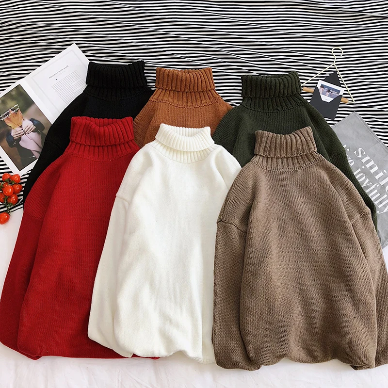 Ceny Zimowy gruby Sweter z wysokim kołnierzem mężczyźni ciepła moda jednokolorowe dzianinowe swetry człowiek dziki luźny Sweter mężczyzn Sweter ubrania M 2XL