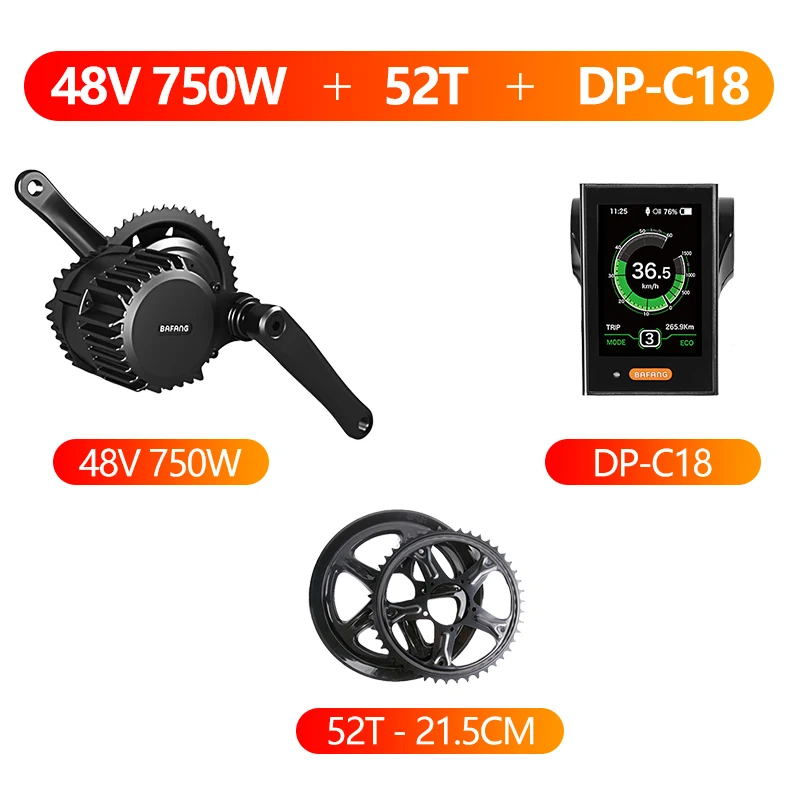 Bafang BBS02 48 в 750 Вт среднемоторный привод 8fun BBS02B велосипед электрический e велосипед конверсионный комплект центральный двигатель eBike часть - Цвет: 52T C18 48V750W
