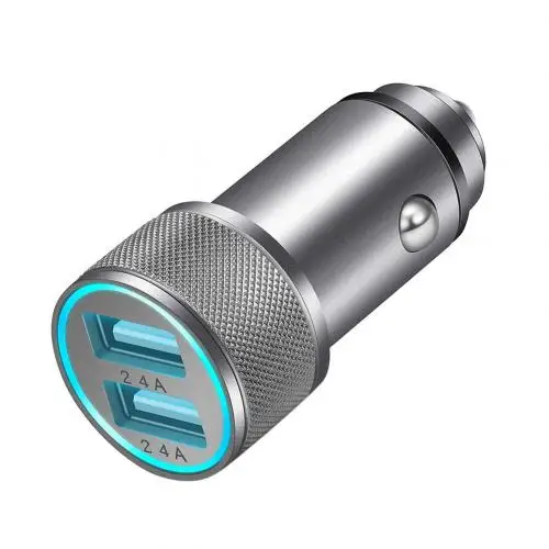 Универсальное автомобильное металлическое USB зарядное устройство 12-24 В с двумя usb-портами 2,4 А быстрое автомобильное зарядное устройство для мобильного телефона для samsung Xiaomi - Название цвета: Grey