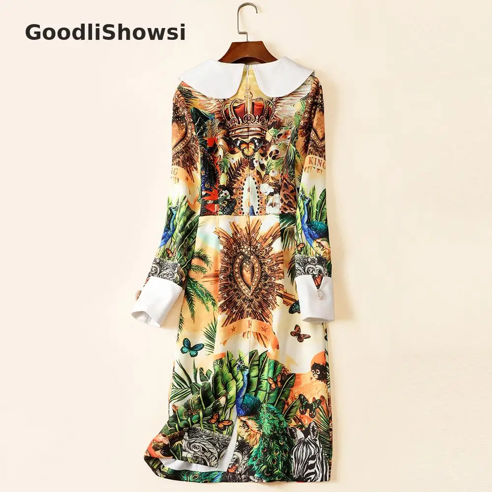 GoodliShowsi Новое поступление Morigirl Стильное женское Цельнокройное платье ретро принт Питер Пэн воротник с длинным рукавом модные облегающие платья