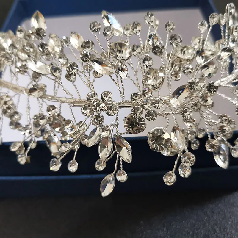 Artesanal de Prata Acessórios para o Cabelo Damas de Honra Slbridal Cristal Strass Nupcial Tiara Bandana Casamento Coroa Jóias Femininas Cor 13 High Quality Joias e Acessórios