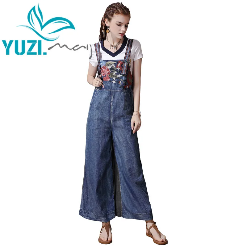 

Summer Jumpsuit Women 2019 Yuzi.may Boho New Denim Bodysuit Vintage Embroidery Color Blocks Jumpsuits A82165 Overalls Femme
