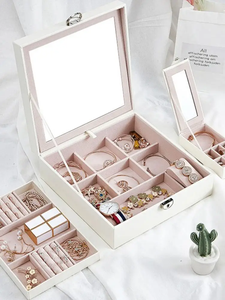 

Jewelry box storage bag large capacity watch necklace bracelet display tray two-layer birthday gift box cosmetic storage box