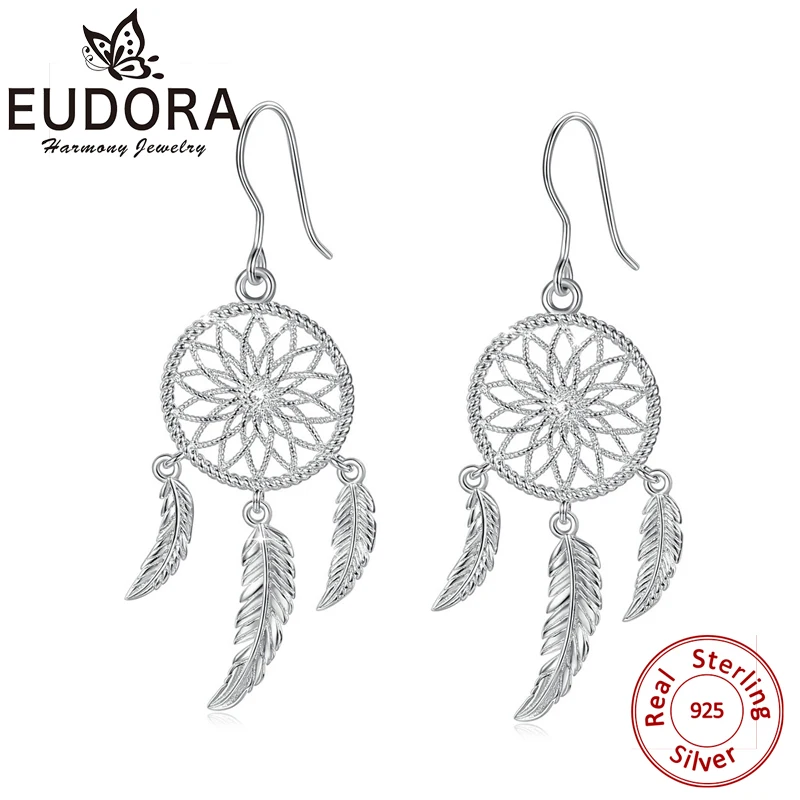Серьги EUDORA из стерлингового серебра 925 пробы в виде Ловца снов длинные серьги