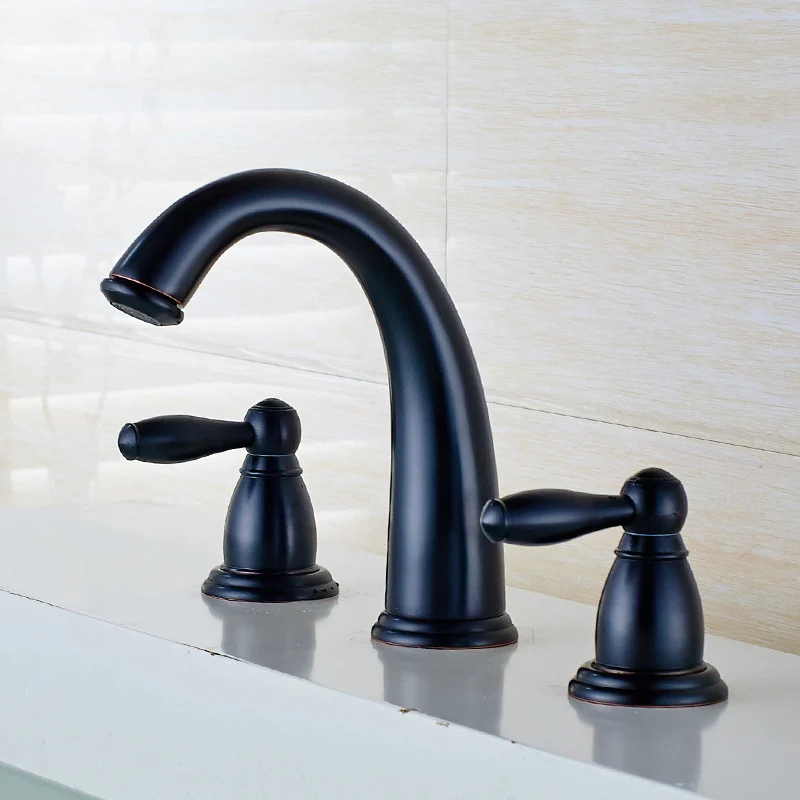 

BiNFU Antique Brass Bathroom Basin Faucet Dual Handles Mixer three - hole faucet three - piec bathtub faucet hot and cold mixed