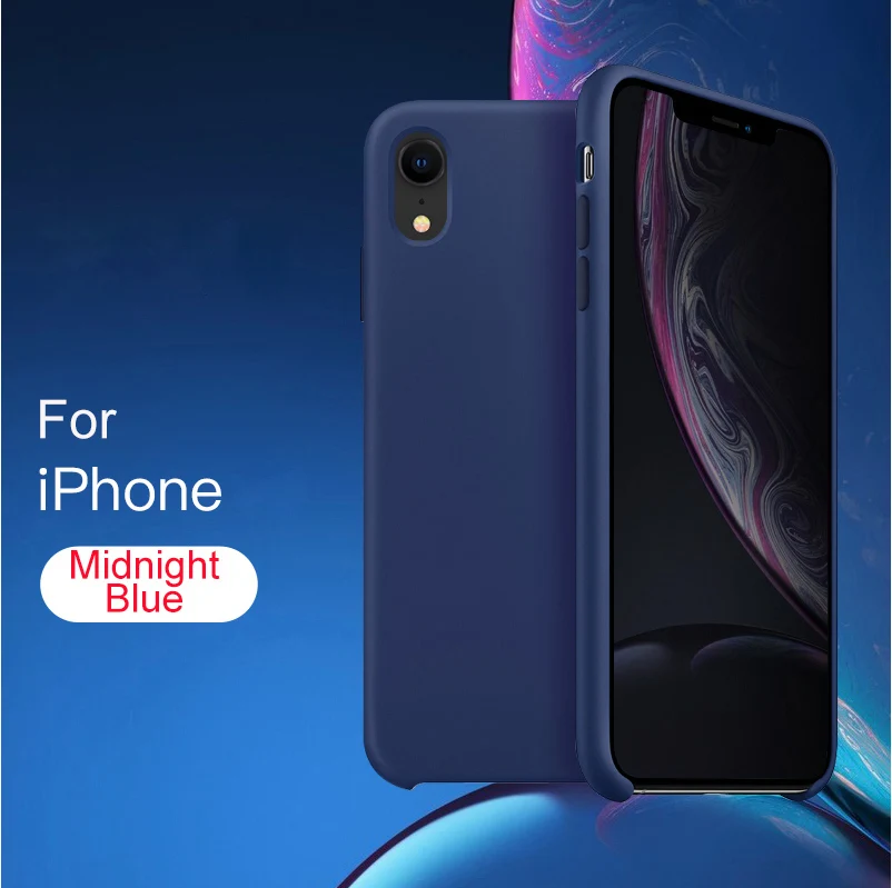 Официальный силиконовый чехол для iPhone 11 Pro MAX XR X Xs MAX чехол s для apple iPhone 7 8 Plus 6 6s 5 5S SE чехол с логотипом - Цвет: Midnight Blue