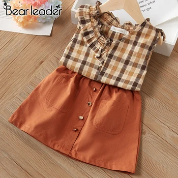 

Bear Leader Girl Kids Clothing Sets New Summer Girl Plaid Outfits Casual Vest and Pants 2Pcs Cool Kid Clothes Girl Clothing Suit