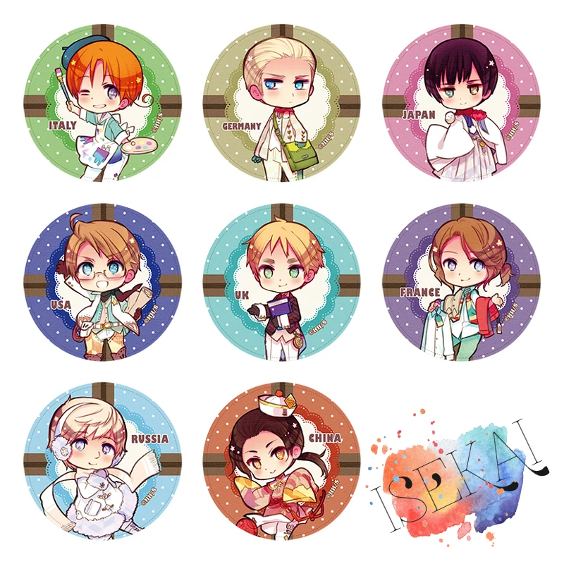 50 мм Осевая мощность HETALIA World значок аниме Италия Великобритания США немецкий Франция RU милый национальный костюм металлический значок брошь булавки