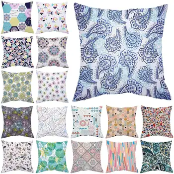 

18" Bohemian Ethnic Geometric Polyester Pillow Case Square Cushion Cover Sofa Living Room Pillowcase