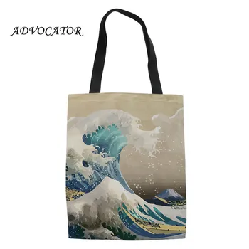 

Women's Canvas Shoulder Bags 3D Starry Night-wave Design Ladies Folding Shopping Bag Handbags Purse Bolsa Reutilizable