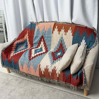 

Geometric Bohemian Tapestry Cotton Throw Blanket Rug Lounge Sofa Chair Couch Blanket Quilt Home Living Room Bedroom Decoration