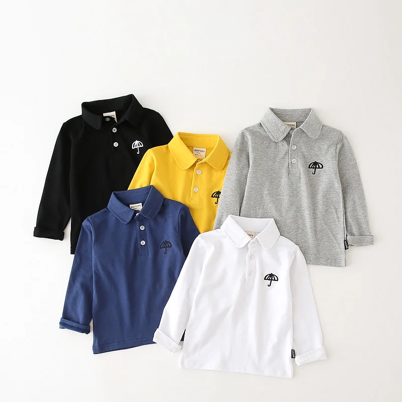 

2019 New Boys Tees Children's clothing Boys Cotton clothes Kids t-shirt Summer Long sleeve Lapel Solid T-shirt Tops