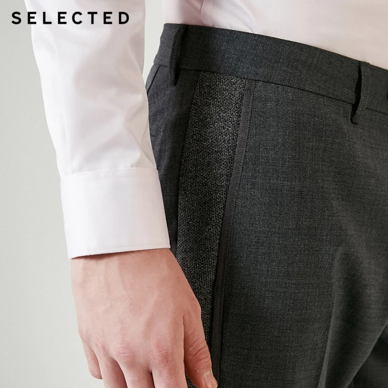 Отборные мужские смешивание шерсти сплайсированные обтягивающие повседневные брюки S | 419114538