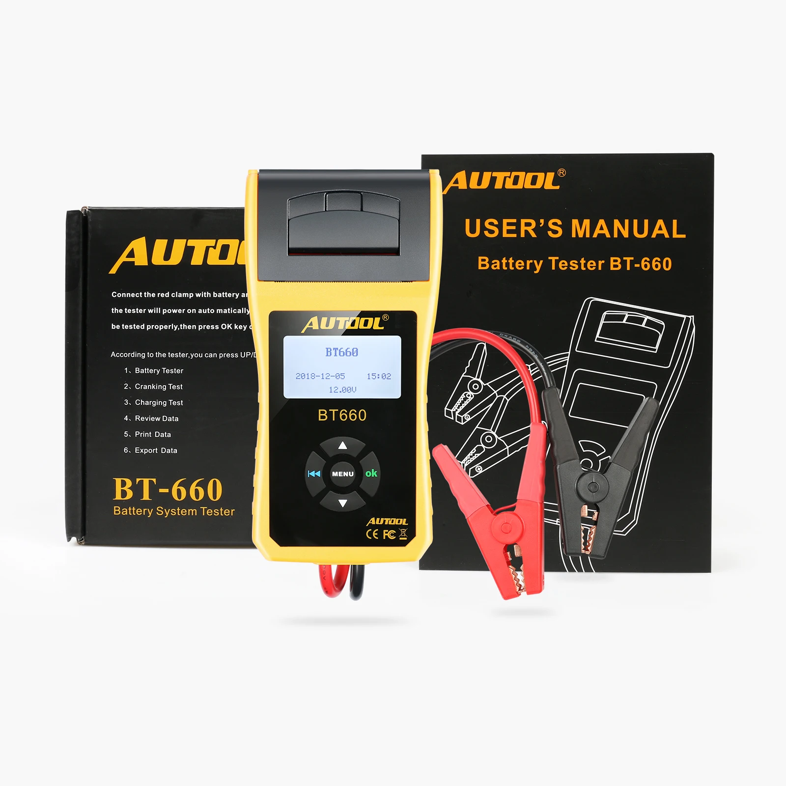 AUTOOL BT660 тестер аккумулятора батареи нагрузочная вилка 12 В автомобильный тестер батареи Анализатор диагностический инструмент с термопринтером принтер