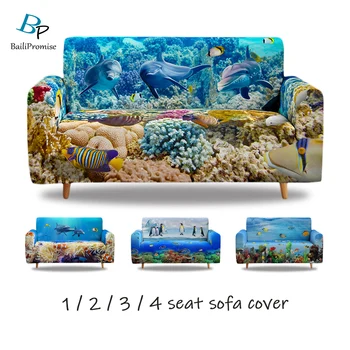 

BP Ocean Park 3D Print Sofa Cover Stretch Slipcovers Sectional Elastic Sofa Cover for Living Room Couch Cover 1/2/3/4 Seater