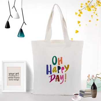 

Color Text Pattern Handbag Canvas Tote Bag Shopping Bag Custom Print Logo Text DIY Eco Ecologicas Reusable Recycle Daily Use