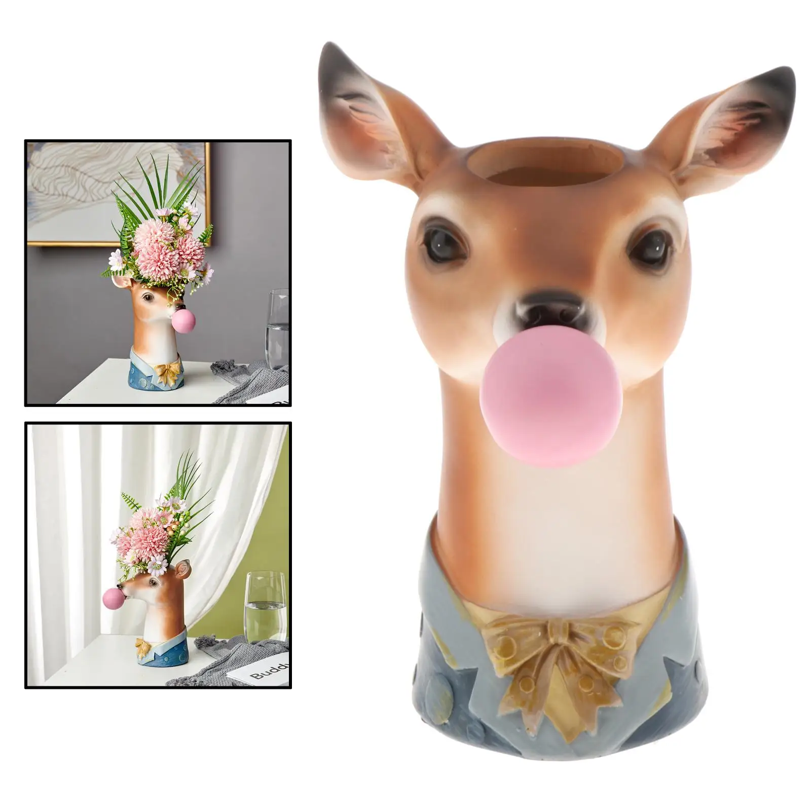 Resin Animal Head Dry Flower Vase Planter Pot Home Office Bar Desktop Ornament