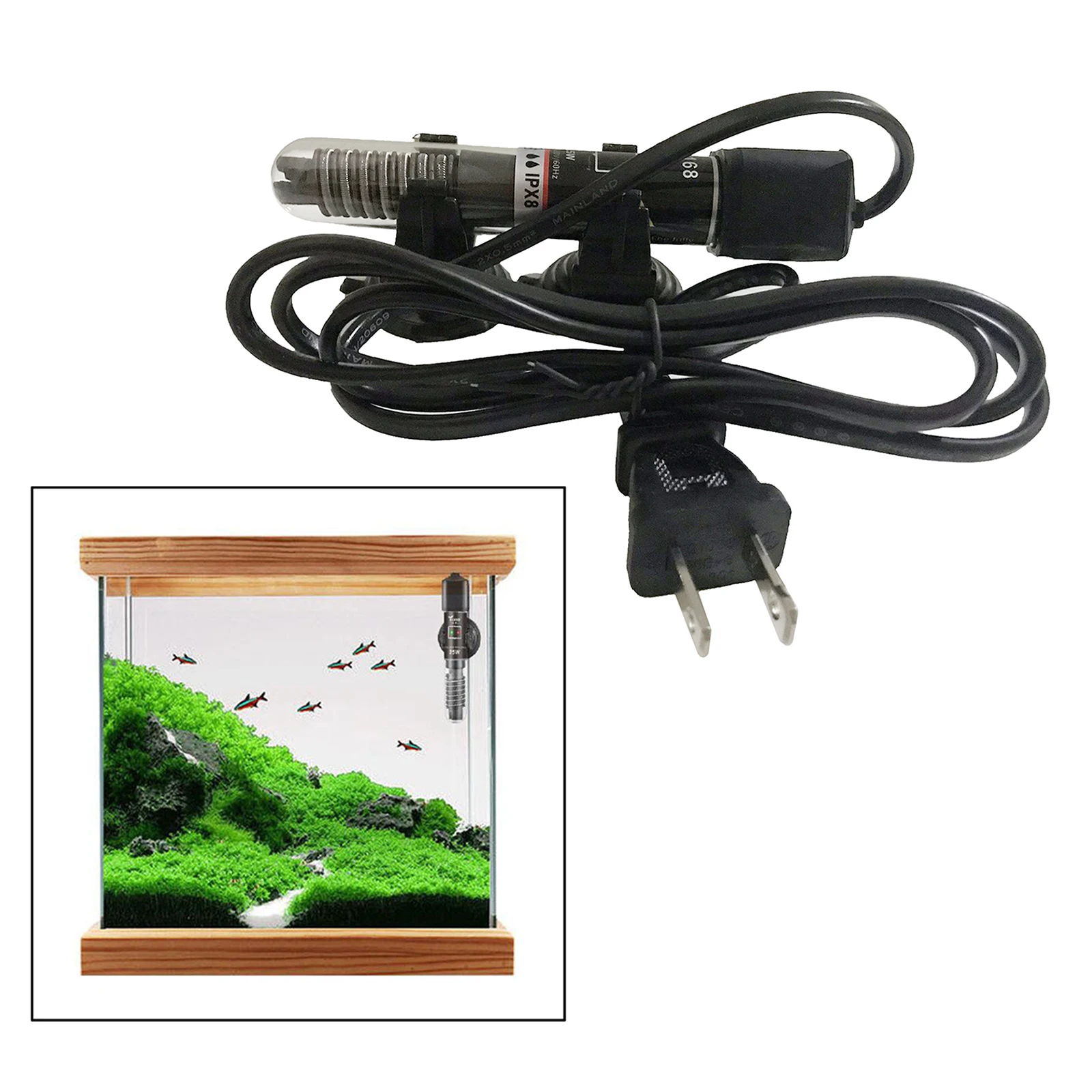 Small Aquarium Water Heater Submersible Auto Thermostat Easy Install US Plug