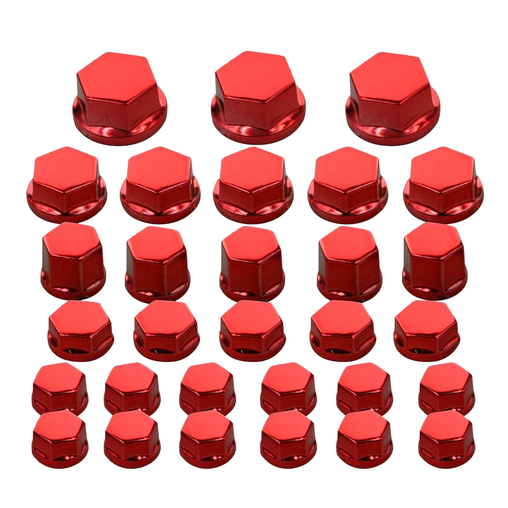 30Pc Motorcycle Nut Screw Cover For Yamaha For Kawasaki  Red
