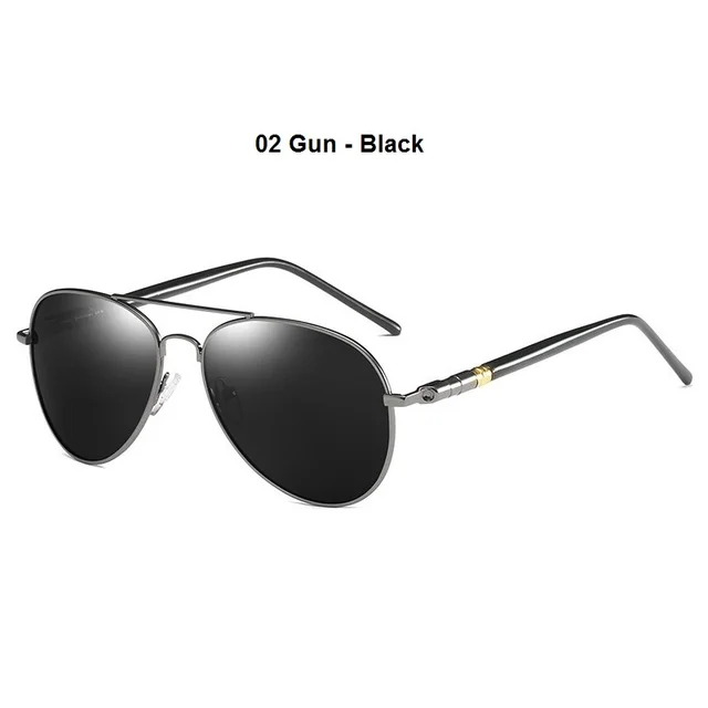 Luxury Men's Polarized Sunglasses Driving Sun Glasses For Men Women Brand Designer Male Vintage Black Pilot Sunglasses UV400 02 Gun - Black