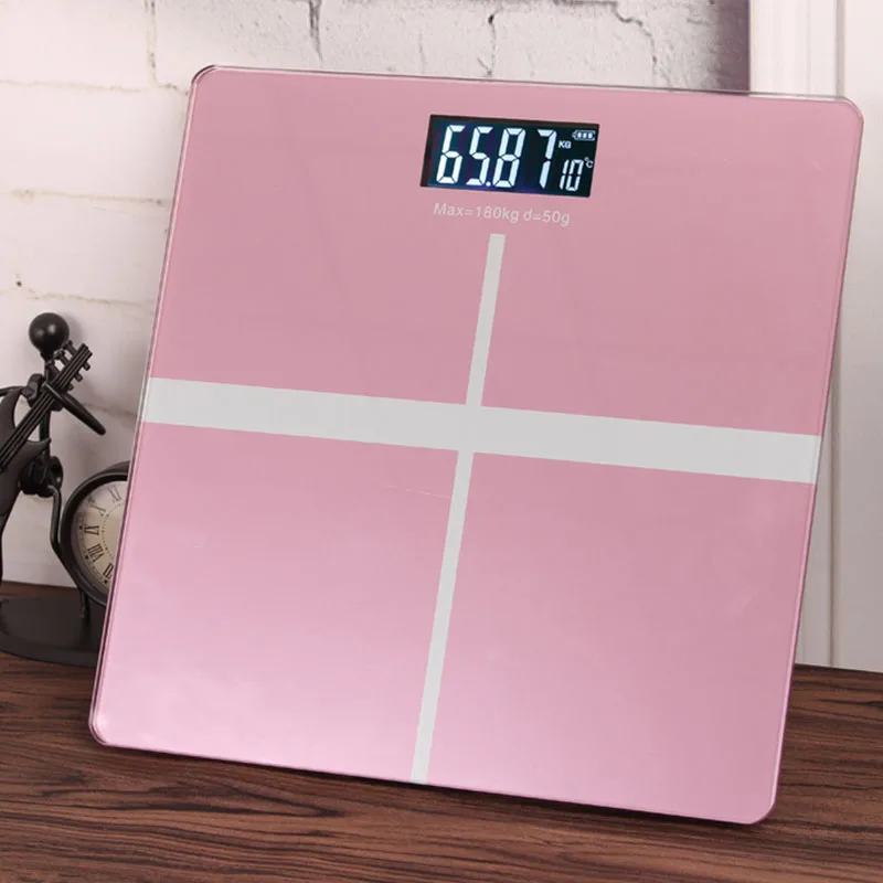 Bathroom Scale Toughened Glass Smart Electronic Digital Weight Home Floor Health Balance Body LCD Display 180kg Battery Powered - Цвет: Pink