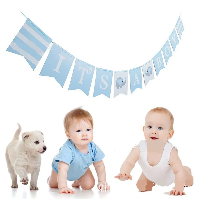 3m Boys Girls Pink Blue Elephant Baby IT'S A GIRL IT'S A BOY Baby Full Moon Birth Party Baby Show Flag Baby Shower Party qq061 (2)
