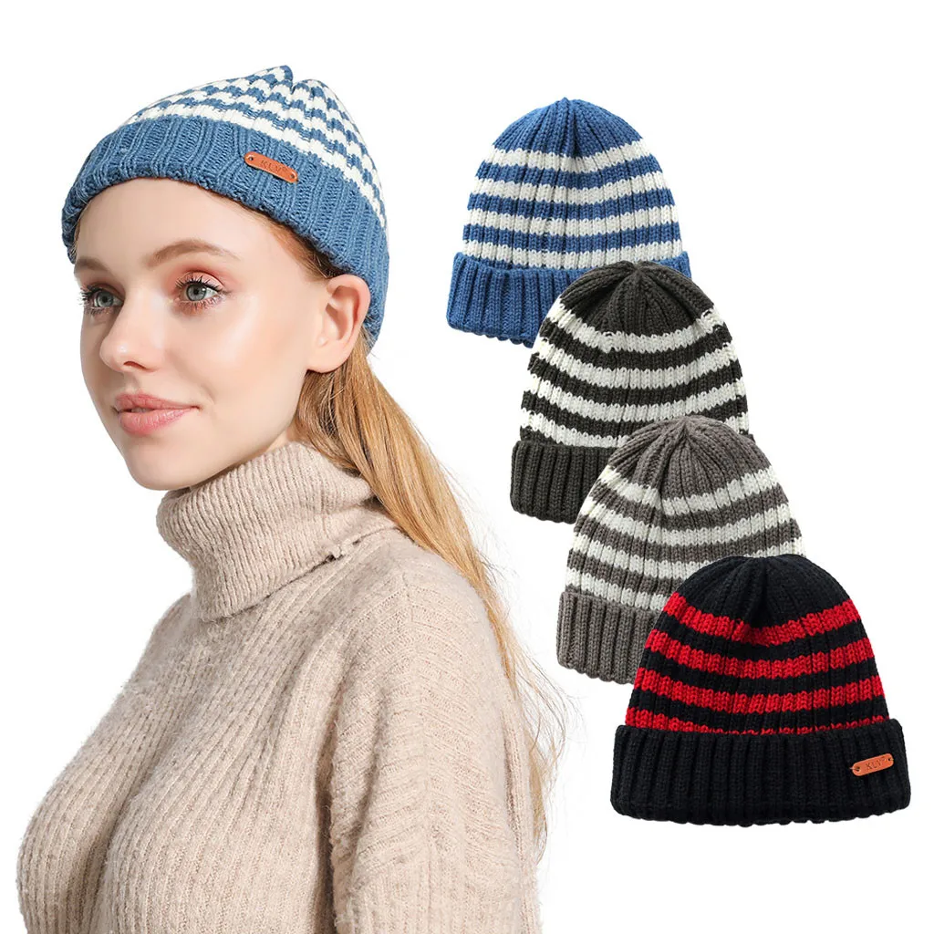 

Unisex Two-color Mix And Match Color Knit Hat Winter Warm Casual Wool Cap Man Autumn Hat Female Hip-hop Casual Hat
