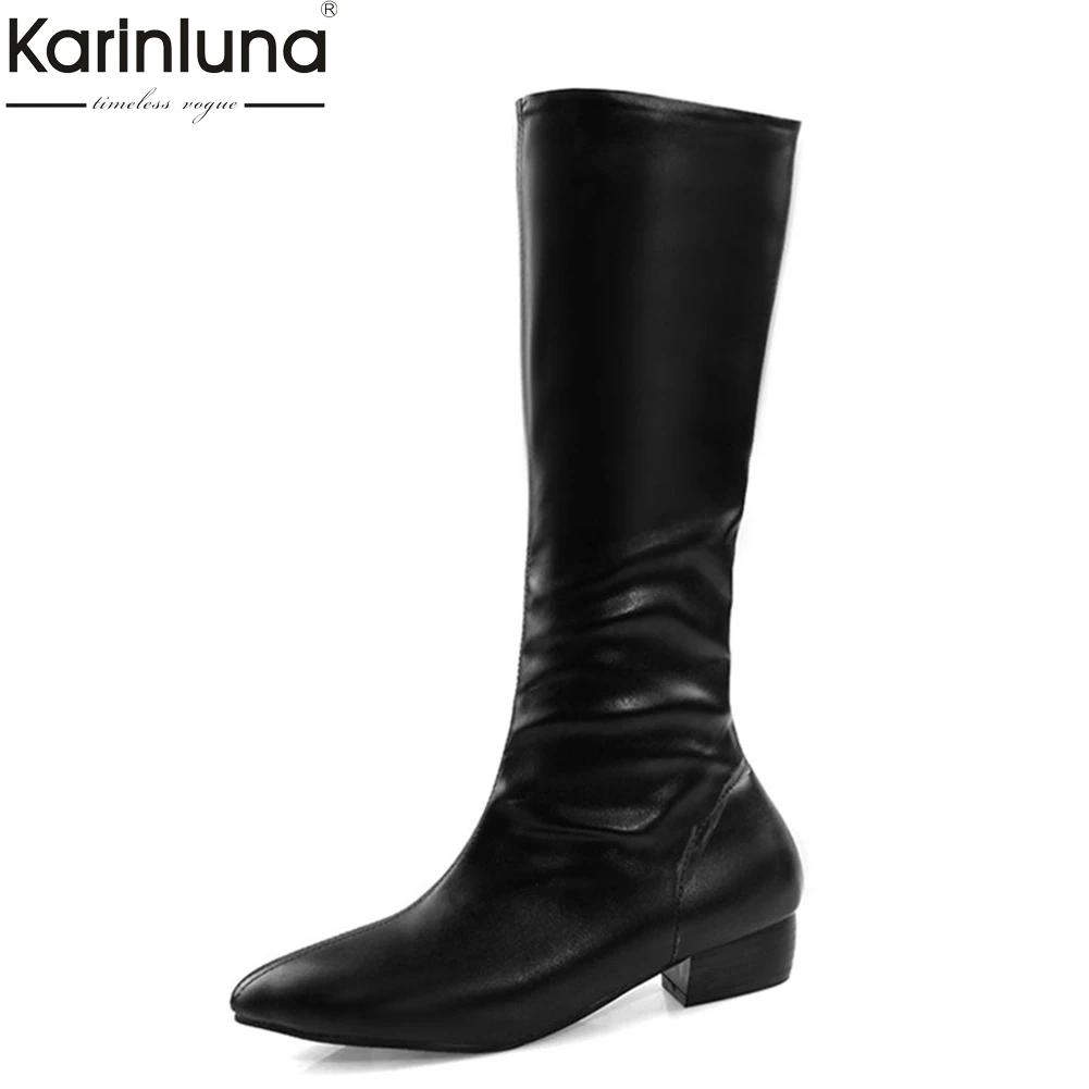 

Women's big size 48 autumn winter fashion ladies chunky heels shoes woman equestrian boots casual mid calf boots women