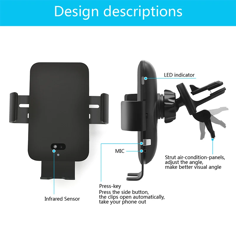 Wireless Charger Car Phone Holder 10W Qi Car Wireless Charger For IPhone X Xiaomi Samsung 9 Auto Clamping Fast Wireless Charging