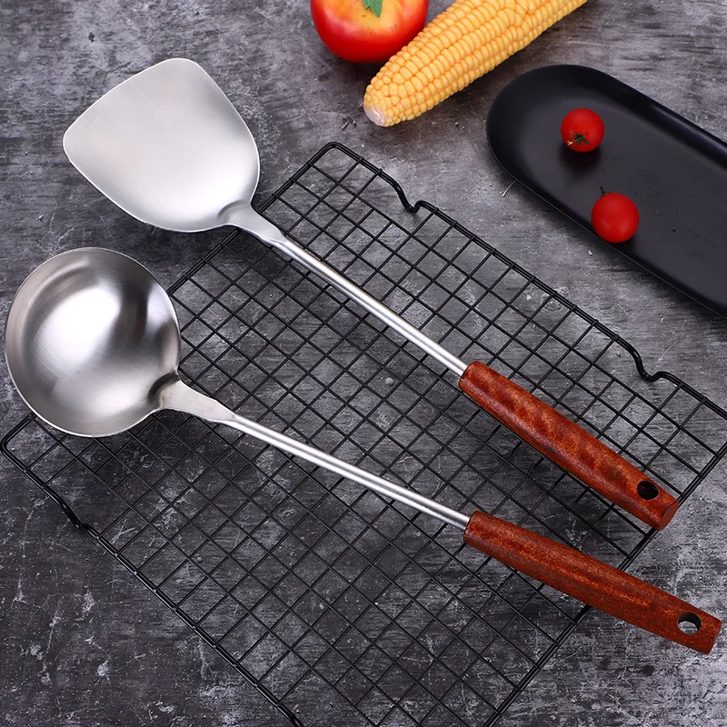Anti-scald Long Handle Cooking Cookware Stainless Steel Cooking Turner Shovel Spatula Kitchen Tool for Non-stick Pan Rice Spoon