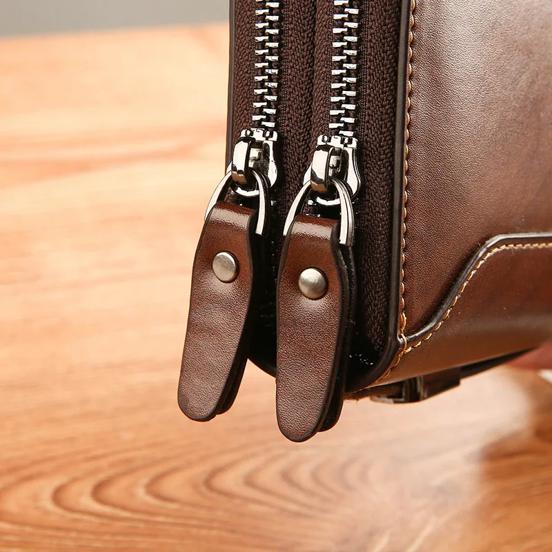 Men's Wallets Casual Business Clutch Purses Double Zipper Design Men Clutch Wallet Pu Leather Solid Phone Case Money Bags Male