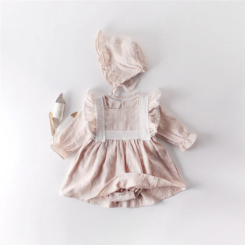 Милые для девочек принцесс Ползунки осенние хлопковые льняные боди для малыша костюмы для маленьких девочек пижама детская baju monyet