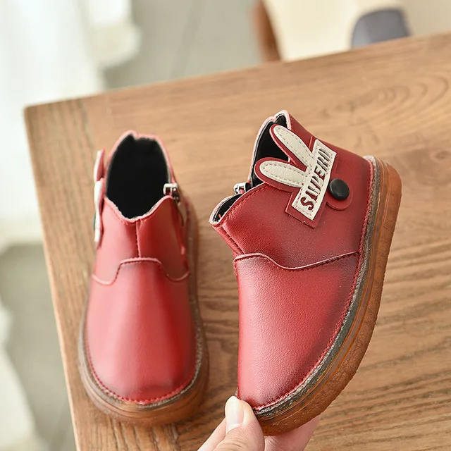 New children retro boots plus velvet girls boys waterproof Martin boots princess cotton shoes quality leather fashion zip - Цвет: Красный