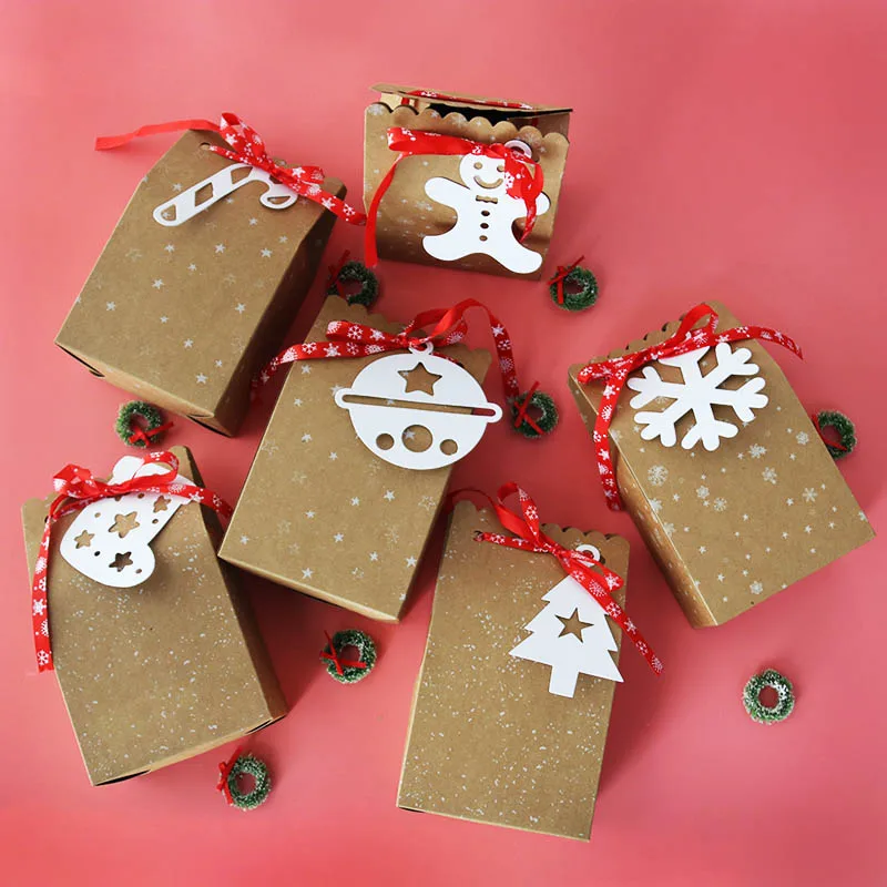 Рождественские украшения для дома Рождественская Подарочная коробка из крафт-бумаги для Счастливого Рождества Колокольчик/дерево/пряник/костыль упаковочные бумажные пакеты