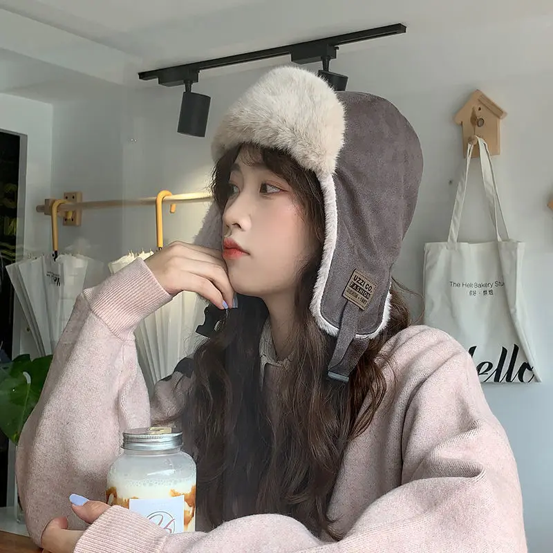 

Women's Fashion Furry Bomber Hat With Earflaps Faux Leather Outdoor Men's Black Winter Snow Cap Windproof Warm Pink Faux Fur Hat